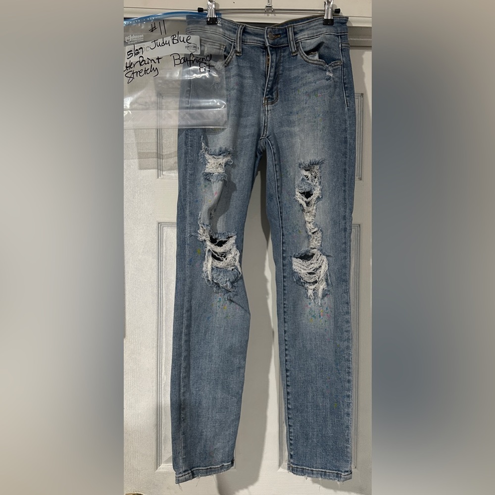 Judy blue jeans denim splatter paint boyfriend fit 5/27
